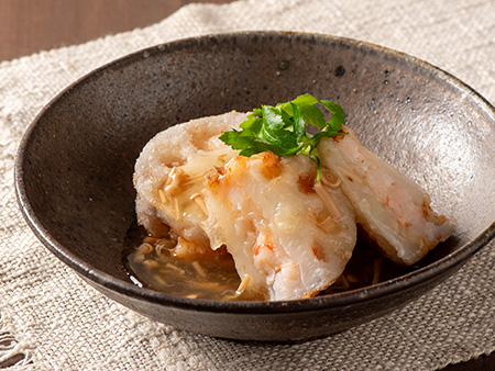 れんこんとえびのはさみ揚げ なめ茸あん（かつおなめ茸） | 久世福商店