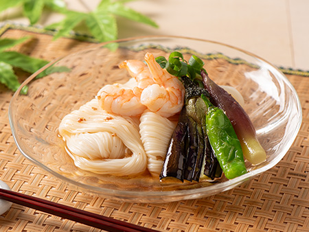 素揚げ野菜のすだちかつお素麺（すだち鰹めんつゆ） | 久世福商店